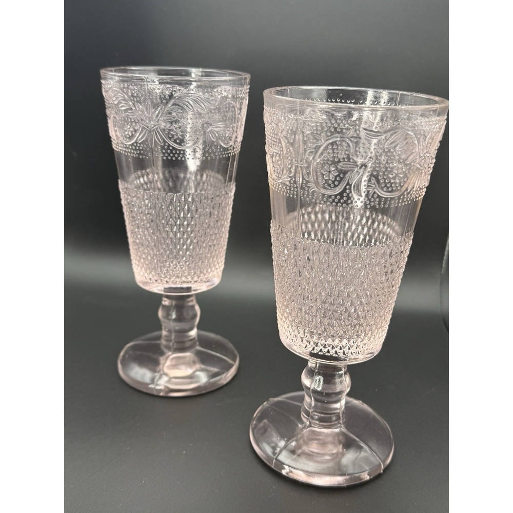Lot 2 Vtg 6 3/4" Tiara Pink Glass Sandwich Iced Tea Goblets By Indiana Glass GUC - Picture 1 of 7